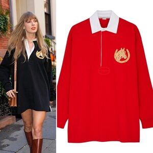 Stella McCartney Oversized Cotton Rugby Polo Shirt RED Taylor Swift XS